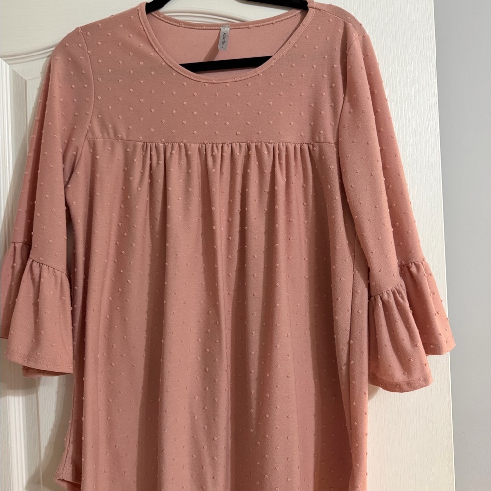 Acting Pro Dusty Rose Swiss Dot Ruffle Sleeve Tunic
